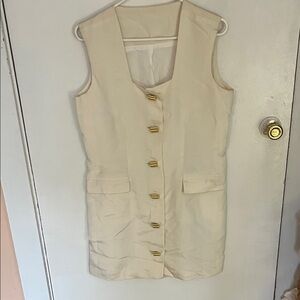 Cream Sleeveless Button Front Dress with Gold Accents